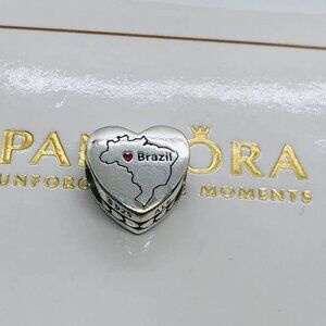 🌞📖 Pandora Brazil map heart charm S925 Silver with box